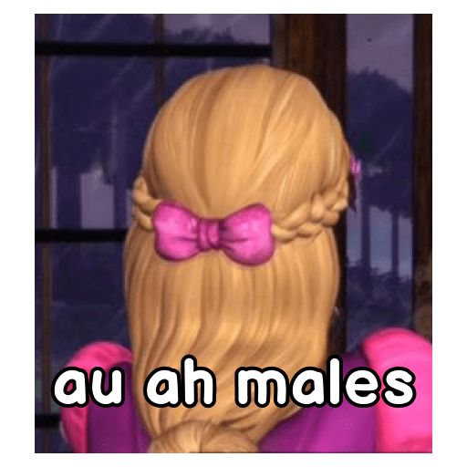 a girl with blonde hair wearing a pink bow tie and text that reads, au ah males