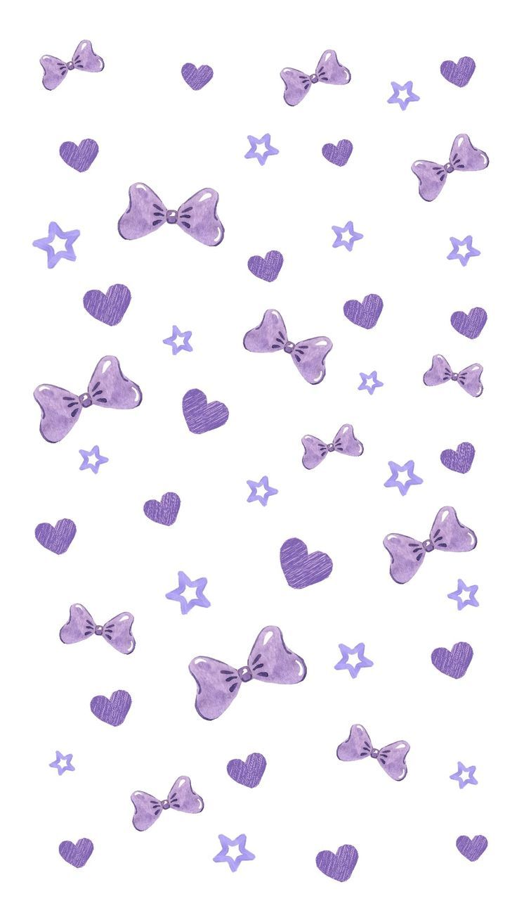 purple bows and hearts are scattered on a white background in the shape of heart shapes