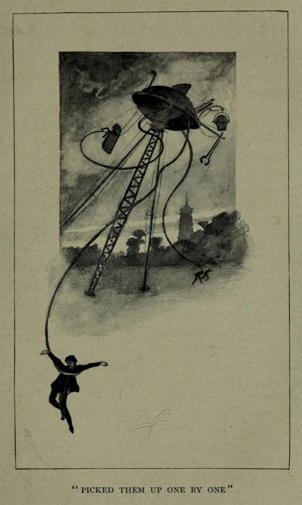 an old book with a drawing of a person flying in the sky