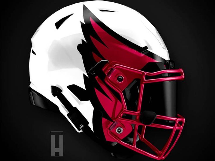 a red and white helmet on a black background