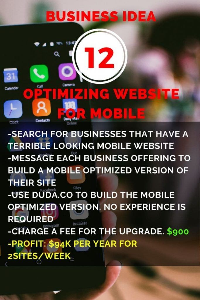 a person holding up a cell phone with the text 12 optimizing website for mobile