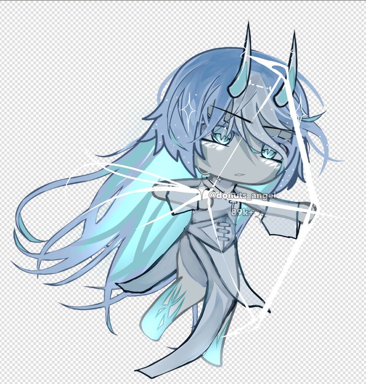 an anime character with blue hair and horns