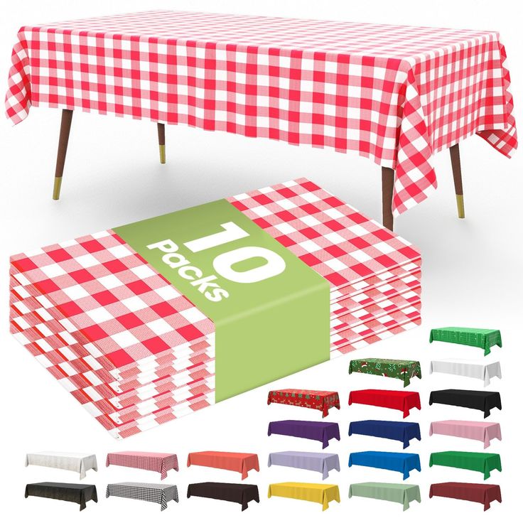 a table covered in red and white checkered cloth with the number six on it