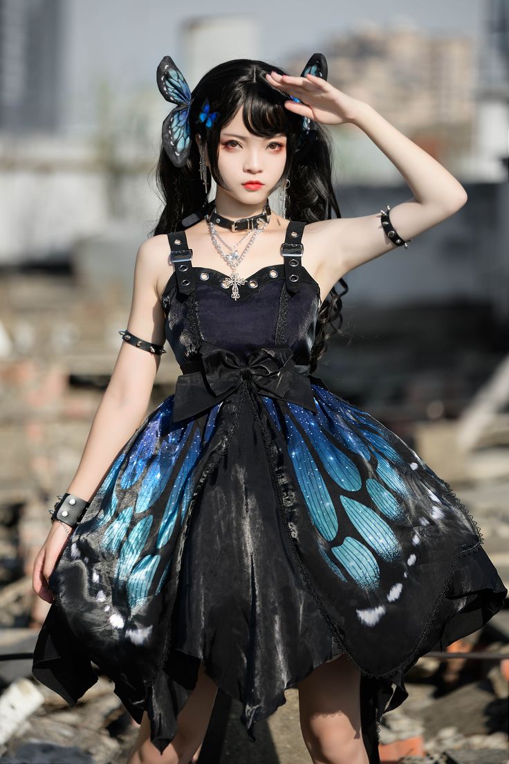 Simpul Dasi, Jumper Skirt, Butterfly Dress, Butterfly Pattern, Fantasy Clothing, Lolita Dress, Gothic Lolita, Lolita Fashion, Dress Blue