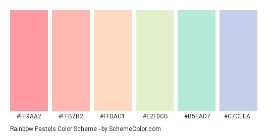 the color chart for rainbow pastels is shown in different colors and sizes, including pinks