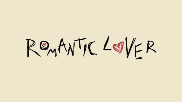 the word romantic love written in black ink on a white background with a red heart