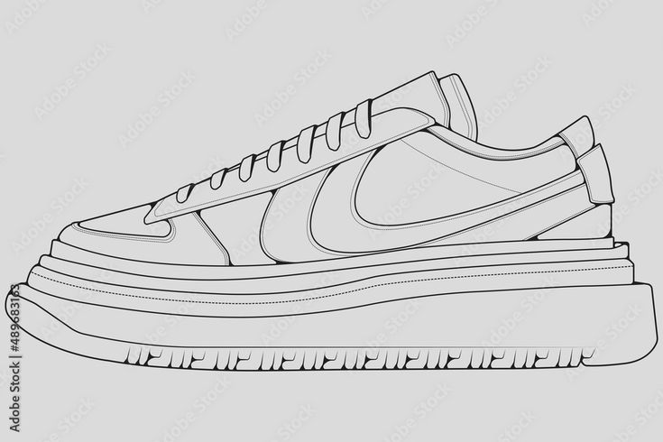 the nike air force 1 is shown in black and white, with an outline drawing