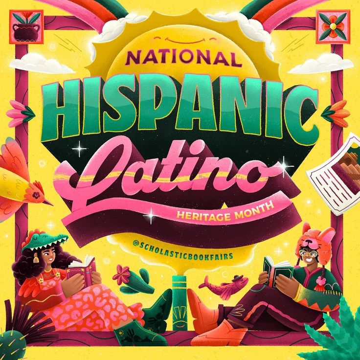 Gina Barranco🔮 on Instagram: “Super happy to be a guest artist at @scholasticbookfairs for Hispanic Latino heritage month 🌈☀️and to have the opportunity to interpret and…” Latino Lettering, Phrases From Books, Latino Design, Latin Design, Latino Heritage Month, Latin Culture, Book Cover Design Inspiration, Learn Photo Editing, F1 Poster