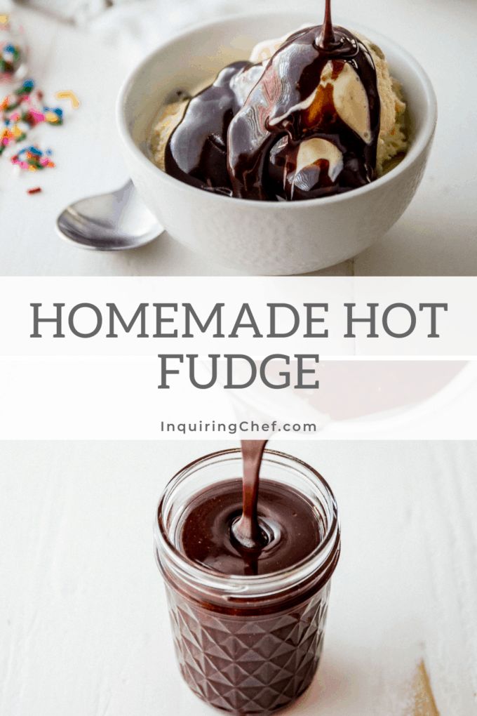 homemade hot fudge in a jar with chocolate sauce