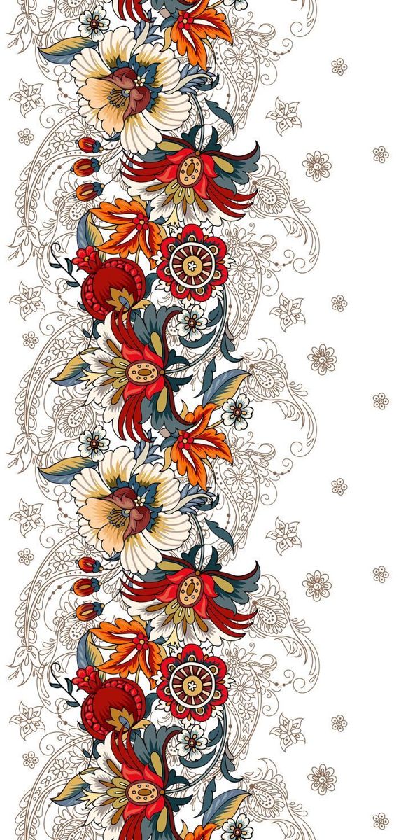 an ornate floral border with red, orange and white flowers