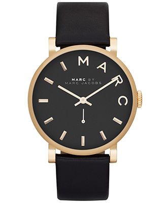 Marc by Marc Jacobs Watch, Women's Baker Black Textured Leather Strap 37mm MBM1269 - Marc by Marc Jacobs - Jewelry Watches - Macy's Marc Jacobs Designer, Marc Jacobs Jewelry, Marc Jacobs Watch, Hand Watch, Jacob Black, Stylish Watches, Analog Watch, Navy Leather, Women's Watch