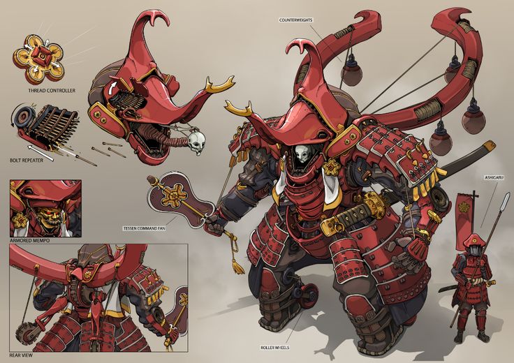 the concept art for an upcoming video game, warhammerer is shown in red and gold