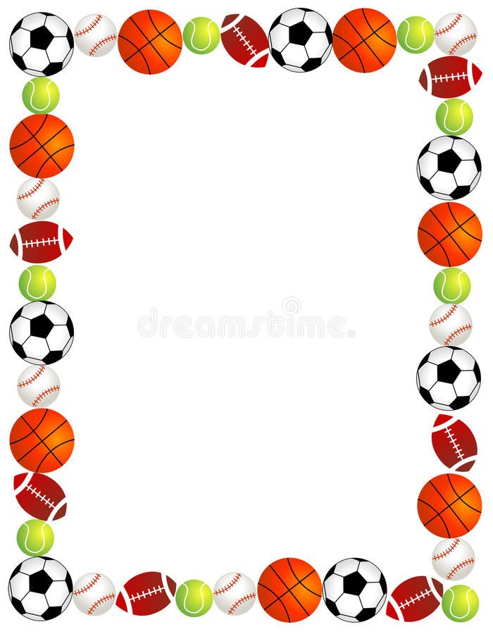 a frame made up of different sports balls