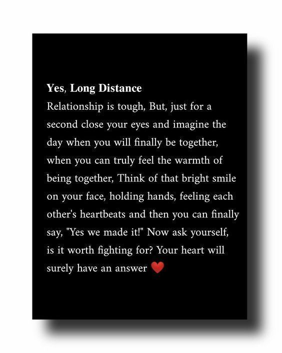 a black and white photo with the words yes, long distance in red on it