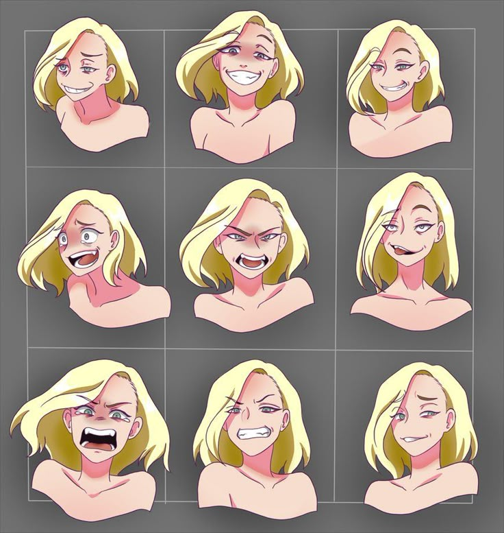 a woman's face with different expressions and facial expressions, including the expression of an open mouth