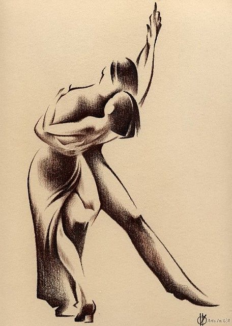 a black and white drawing of a woman doing a dance pose with her hands in the air