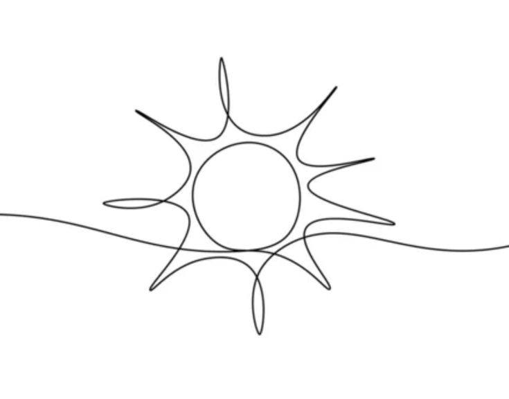 the outline of a sun on a white background, with one line running through it