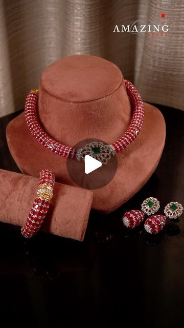 𝓐𝓶𝓪𝔃𝓲𝓷𝓰 𝓙𝓮𝔀𝓮𝓵 𝓫𝔂 𝓐𝓶𝓲𝓽𝓪 on Instagram: "Featuring this Hasli with matching pair of earrings and bangle, all handcrafted and enhanced with Swarovskis and Ruby Chip Stones.   The necklace is made in 92.5 Sterling Silver and plated with Gold.   Call/Whatsapp for product inquiries - +91 7742299893   #polkijewellery #indianbridaljewellery #heirloomjewelry #indianjewellery #finejewelry #jewelry #jewelrylover #indianjewellery #traveljewellery #silver" Ruby Bangles, Indian Bridal Jewellery, Heirlooms Jewelry, Polki Jewellery, The Necklace, Call Whatsapp, Indian Jewellery, Jewelry Lover, Ruby