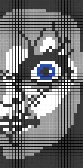 a pixellated image of a cat's face with blue eyes and black background