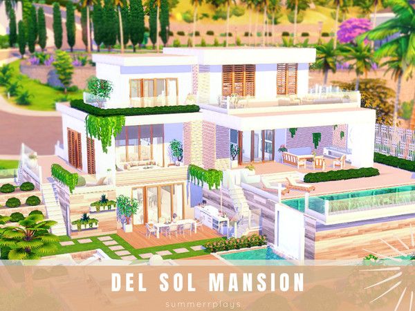 an image of a house that is in the middle of some trees and bushes, with text overlay reading del sol mansion