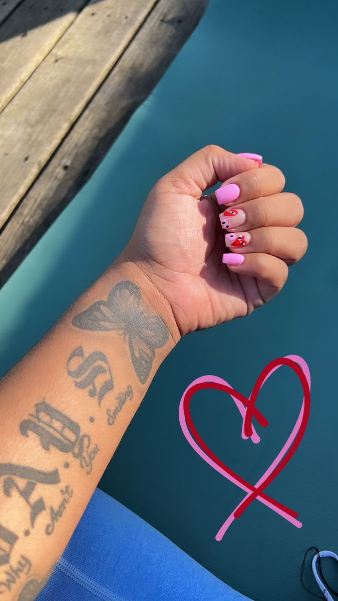 Bape Heart Nails, Pink Comme Des Garcons Nails, Comme Des Garcons Nails Blue, Play Heart Nails, Cdg Nails Acrylic, Cdg Heart Nails, Des Garcons Nails, Cdg Nails, Comme Des Garcons Nails