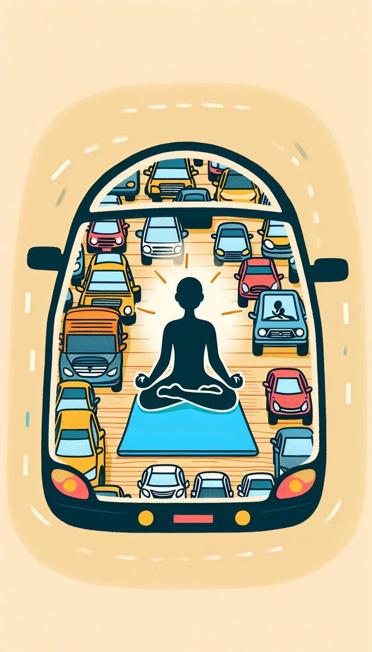 an image of a person sitting in the middle of a road surrounded by cars and trucks