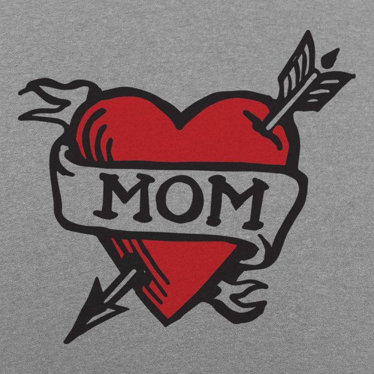 a heart with an arrow and the word mom on it