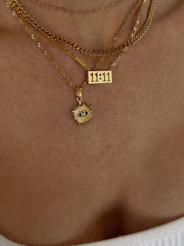 11:11 Necklace Material: 18K Gold Plated over Premium 316L Stainless Steel Length: 16-18" Care: Water/ Sweat Resistant (No Discoloration or Tarnishing) Necklace Stack Everyday, 11:11 Jewelry, 11:11 Necklace, 11 11 Necklace, 1111 Necklace, Gold Necklace Stack, Necklace Styling, 24 Aesthetic, Streetwear Lookbook