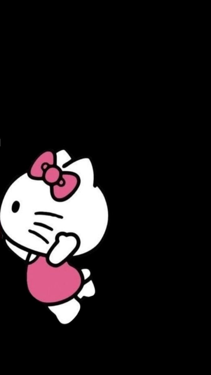 the hello kitty wallpaper is black and white with pink bows on it's head