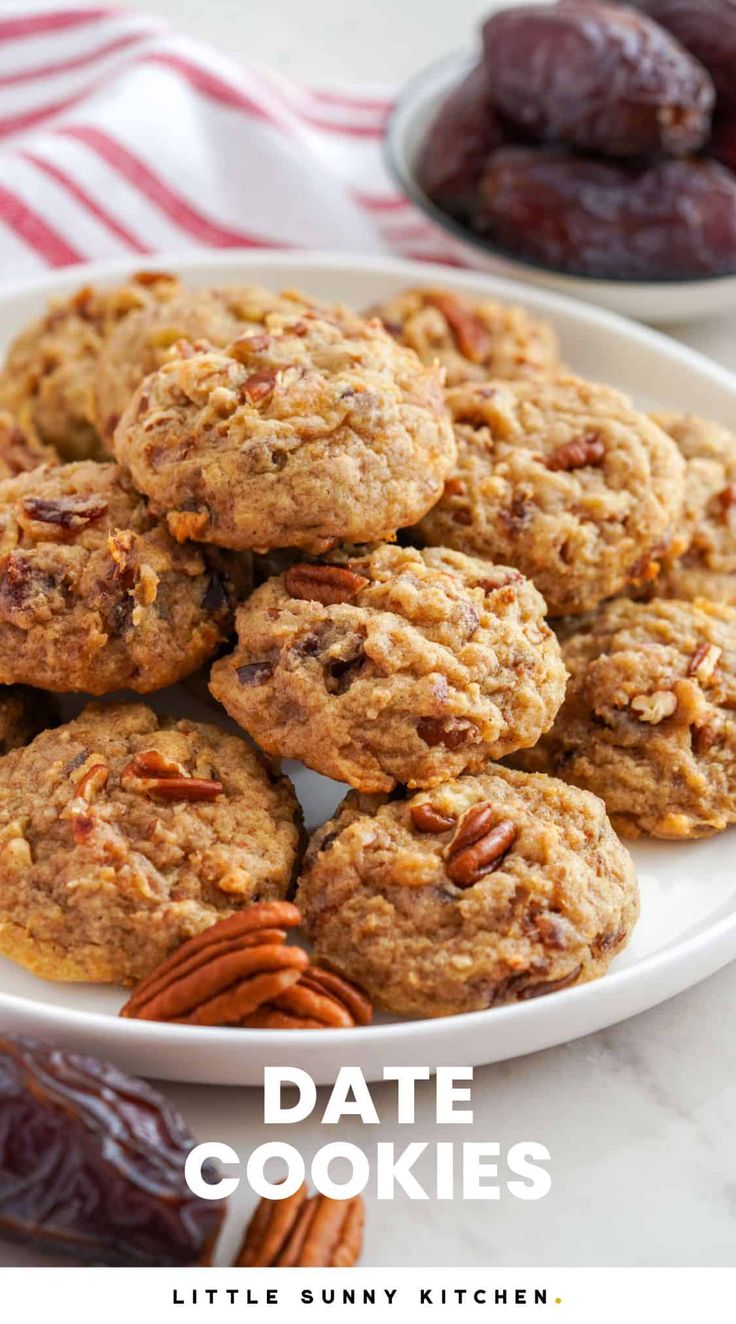 date cookies on a plate with dates in the background