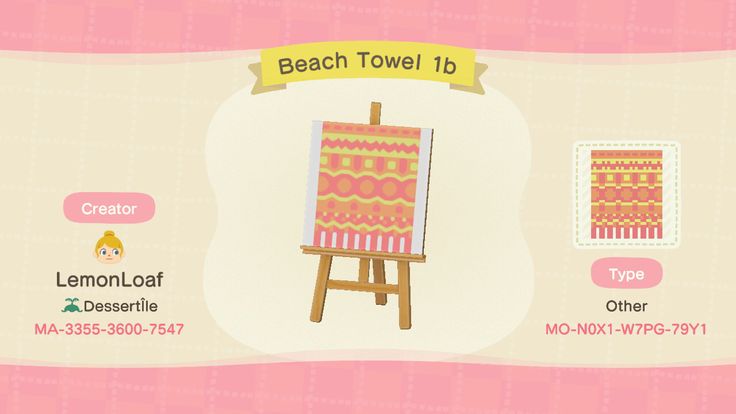 an animal crossing game screen showing the beach towel i'd want to do on