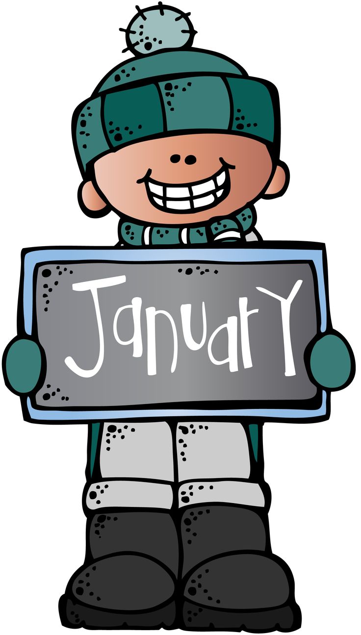 a cartoon character holding a sign with the word january in it's center and smiling