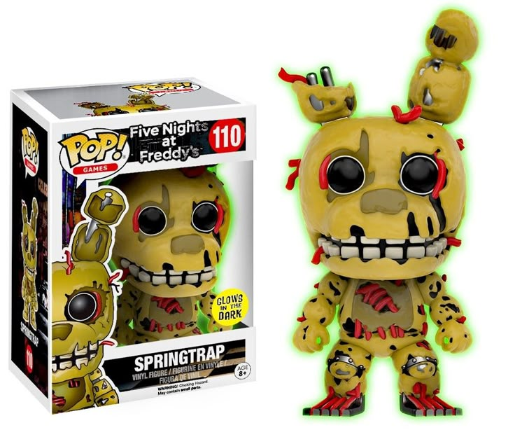 a pop vinyl figure is shown in front of a box with it's head turned to the side