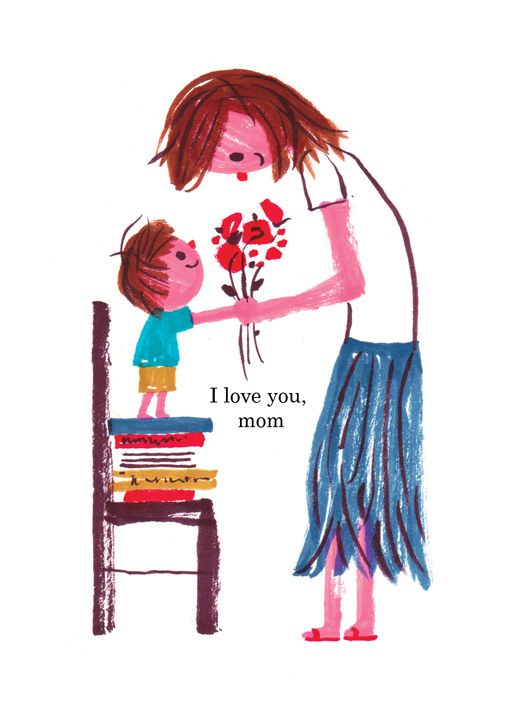 a drawing of a woman holding a child's hand with the words i love you, mom