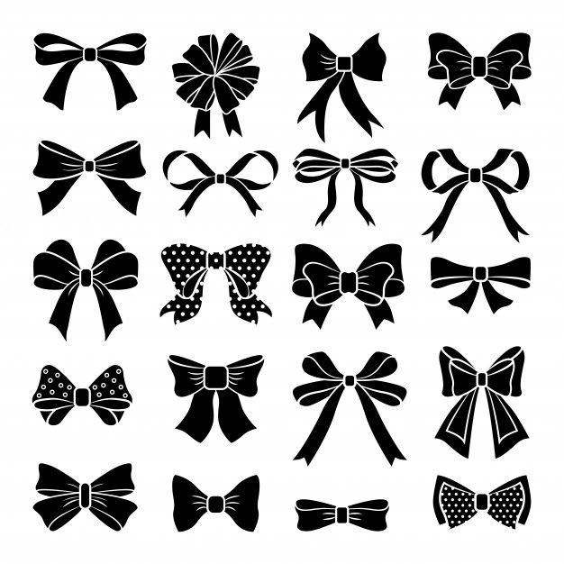 black and white silhouettes of bows with polka dots on the top one is an illustration