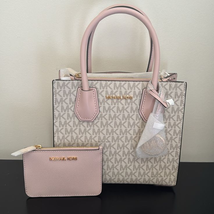 Brand New Michael Kors Handbag With Matching Card Case. Comes With Crossbody Strap. Michael Kors Bag And Wallet, Purses And Handbags Closet, Mala Michael Kors, Purse Gift Basket Michael Kors, Mc Purses Michael Kors, Pink Mk Bag, Pink Bags With Interior Card Slots For Everyday Use, Pink Wallet With Dust Bag For Travel, Designer Pink Wallets With Removable Pouch