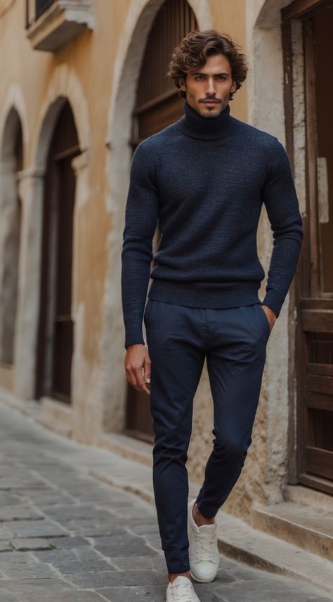 Blue Turtle Neck Outfit Men, Turtle Neck Sweater Outfit Men, Men’s Turtlenecks, Turtleneck Outfit Men Casual, Cashmere Sweater Outfit Men, Men’s Turtleneck Outfit, Mens Fashion Sporty, Men Turtleneck Outfits, Mens Old Money Fashion