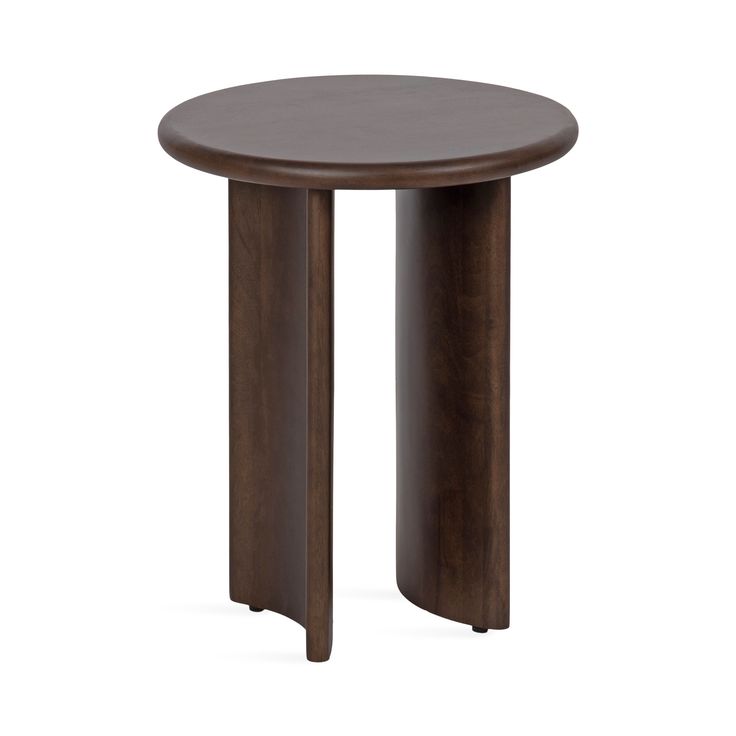 a round wooden table with two legs