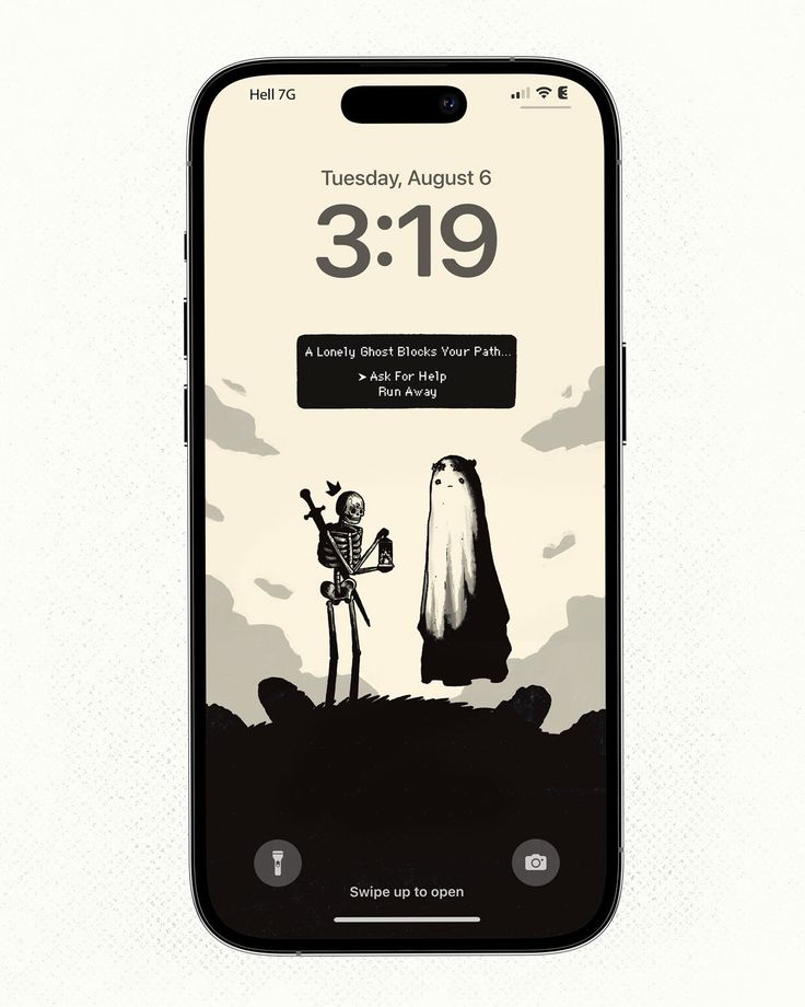 an iphone screen showing the time and date for halloween, with a cartoon character on it