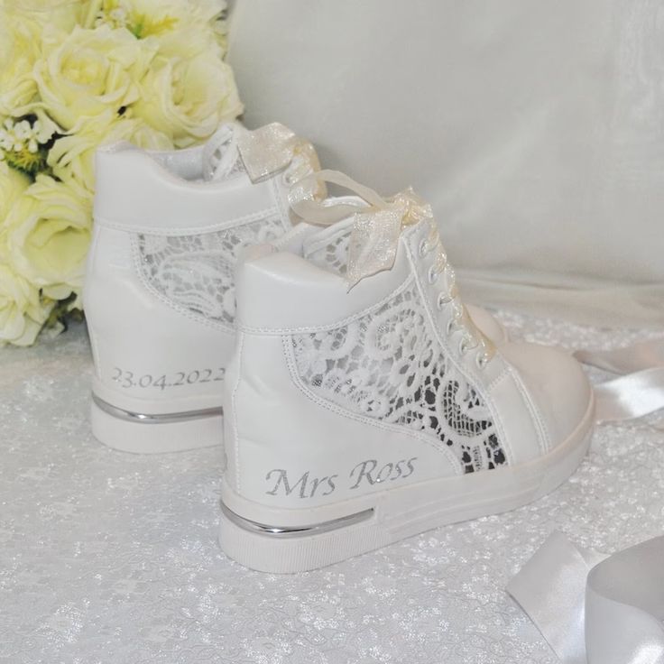 Wedding Shoes Lace Wedding Wedge Trainer Comfortable - Etsy Bridal Trainers, Bride Sneakers, Lace Wedding Shoes, Wedding Wedges, Wedge Trainers, Heels Comfortable, Bridal Pumps, Lace Wedges, Bridal Design