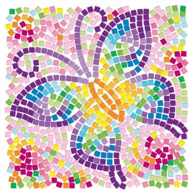 a colorful mosaic tile pattern with different colors and shapes on it, including the letter s