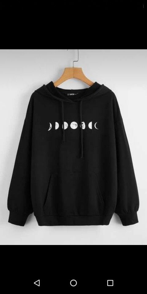 Naruto Jewelry, Moon Clothing, Stylish Hoodies, Fall Fit, Women's Sweatshirts, Kangaroo Pocket Hoodie, Moon Print, Printed Drawstring, Teenage Fashion Outfits