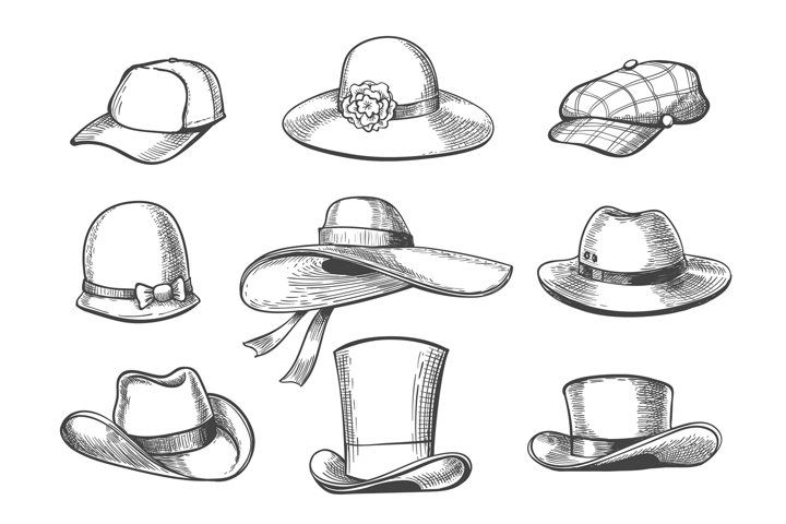 hats drawn in black and white