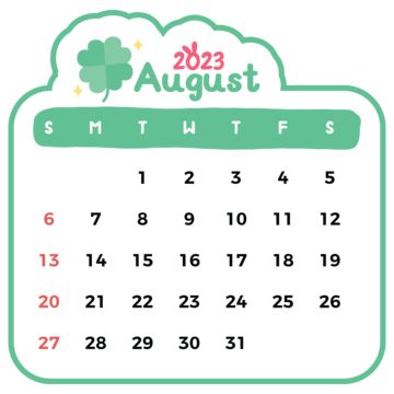 a calendar for the month of august with shamrocks and stars on it, as well as