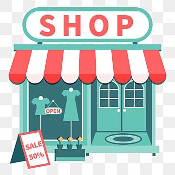 a shop with an open sign in front of it, illustration, cartoon png and psd