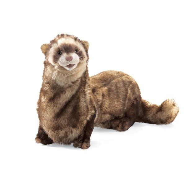 a stuffed animal ferret sitting on the ground