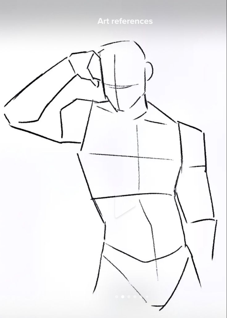 a line drawing of a man's torso and arms with his hands on his head