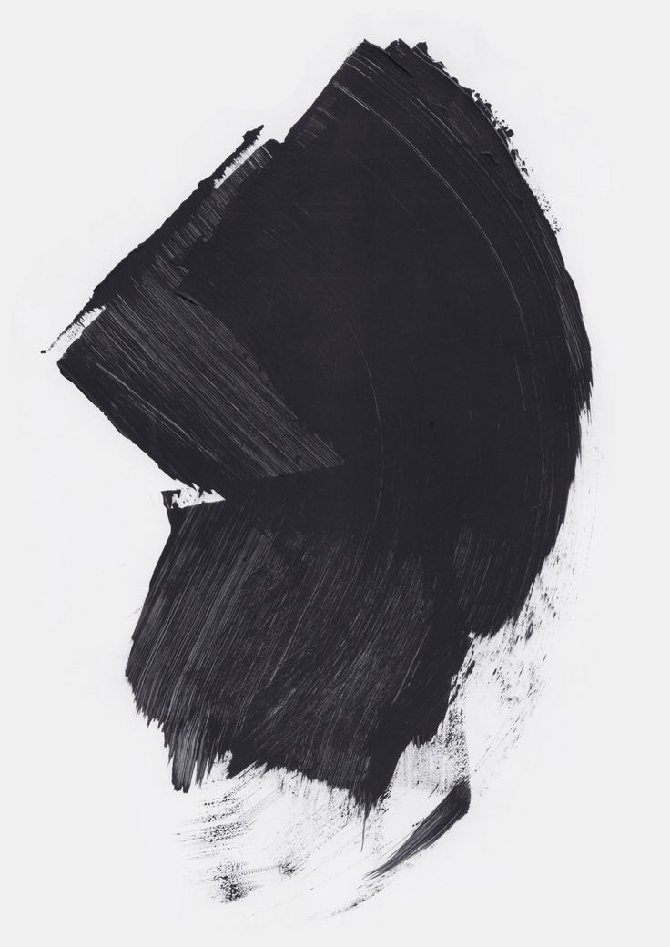 an abstract black and white painting with brush strokes on the bottom half of the image