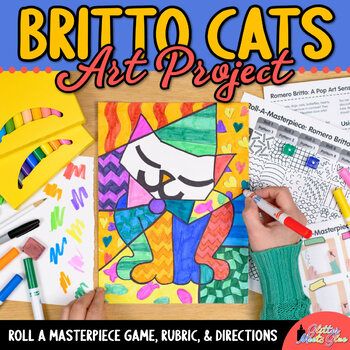 an art project for kids with the title, britto cats art project roll a masterpiece game