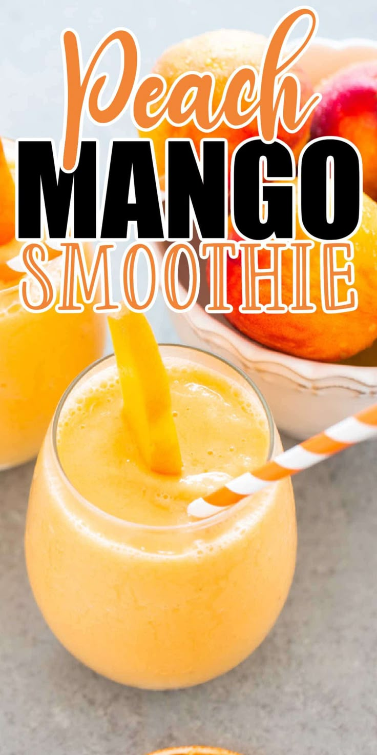 peach mango smoothie with oranges in the background